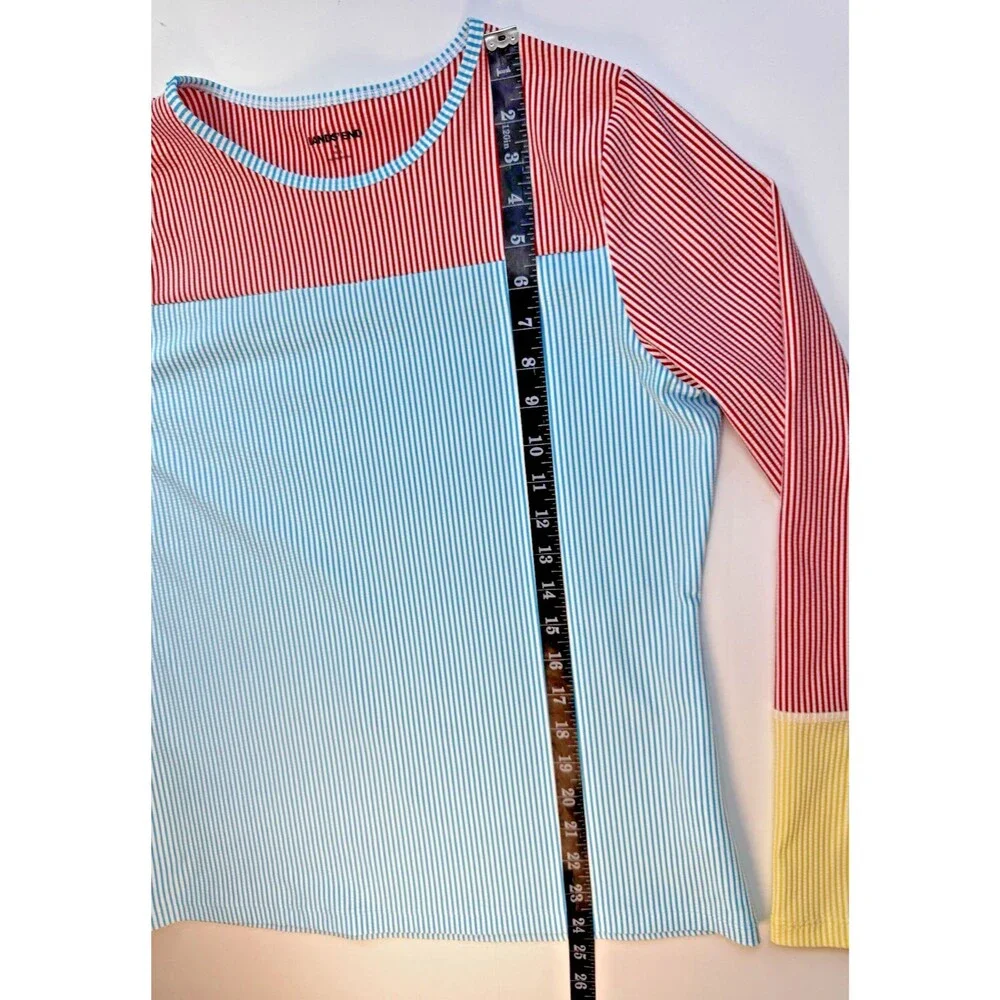 Lands End Girls Seersucker Rash Guard Swim Shirt Medium 10 12 Long Sleeve UPF 50